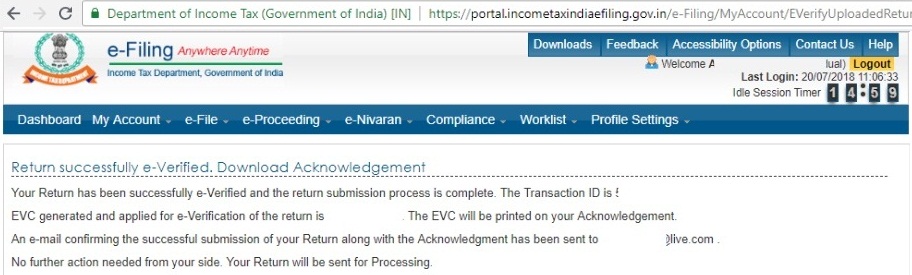  confirmation message for successful e-verification