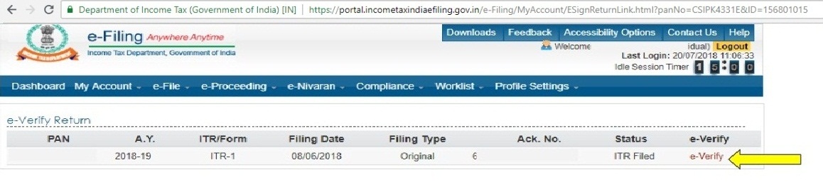 income tax return filed
                and to be e-verified